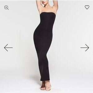 SKIMS Strapless Dark Green Ribbed Maxi Dress